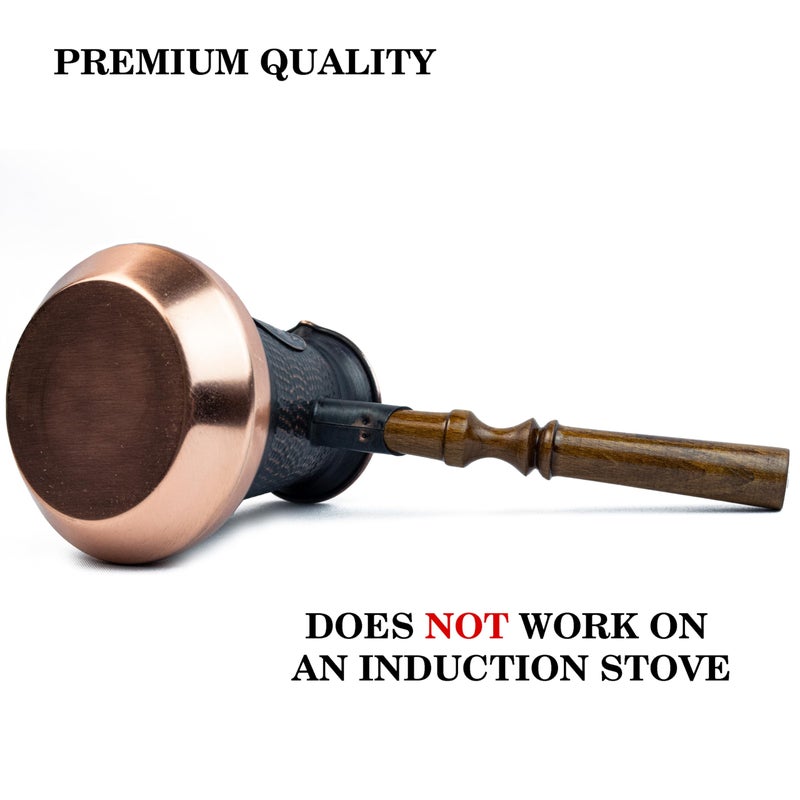 HandCraftoria Handmade Armenian Coffee Pot Maker Copper Jazva Ararat Turkish Arabic Greek Cezve Jezve Ibrik Turka Jazzve Jazve Wooden Handle (12 Fl Oz (355ml)) - Image 4